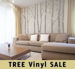 Removable Wall Decals - Decor 7 Birch Trees Vinyl Woodland Nursery Stickers Forest 2 Colors Birds Sticker - thumbnail 1