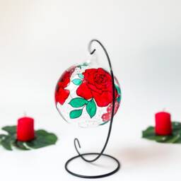 Hand Painted Red Roses Glass Tealight Holder, Home D??cor Accessories - thumbnail 2