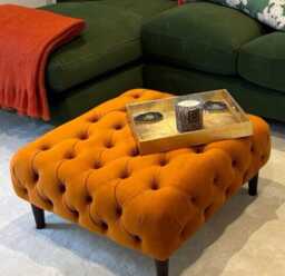 Chesterfield Plush Velvet Footstool - Tufted Ottoman With Black Wooden Legs - thumbnail 1