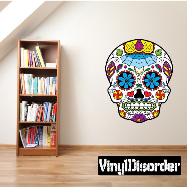 Sugar Skull Wall Decal - Fabric Vinyl Removable & Reusable Sugarskulluscolor046Et