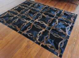 Cowhide Rug Patchwork Black Brown Leather - Handmade Floor Decor - thumbnail 1