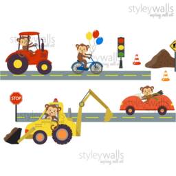 Monkeys Wall Decal, Transportation Air Balloons Airplanes Vehicles Cars & Sticker, City Decal - thumbnail 4