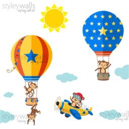 Monkeys Wall Decal, Transportation Air Balloons Airplanes Vehicles Cars & Sticker, City Decal - thumbnail 3