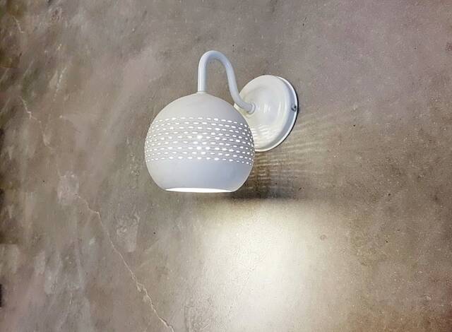 Handmade Off-White Ceramic Wall Sconce Carved Texture Lighting - image 1