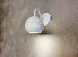 Handmade Off-White Ceramic Wall Sconce Carved Texture Lighting