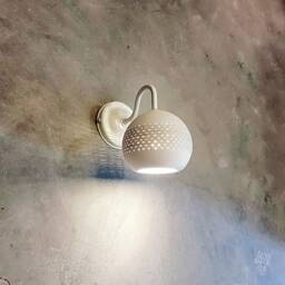 Handmade Off-White Ceramic Wall Sconce Carved Texture Lighting - thumbnail 2