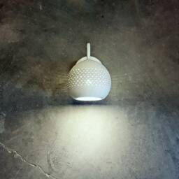 Handmade Off-White Ceramic Wall Sconce Carved Texture Lighting - thumbnail 3