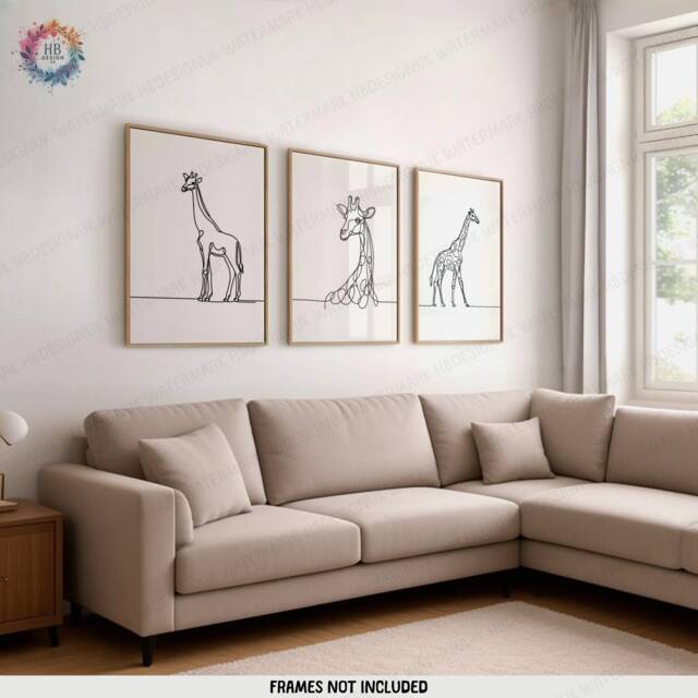 Minimalist Giraffe Prints - Set Of 3 Posters - Line Drawing Decor Print Animal Wall Art Wildlife Gift Minimal Picture Giraffes - image 1