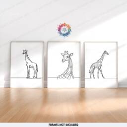 Minimalist Giraffe Prints - Set Of 3 Posters - Line Drawing Decor Print Animal Wall Art Wildlife Gift Minimal Picture Giraffes - thumbnail 2