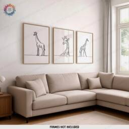 Minimalist Giraffe Prints - Set Of 3 Posters - Line Drawing Decor Print Animal Wall Art Wildlife Gift Minimal Picture Giraffes - thumbnail 1