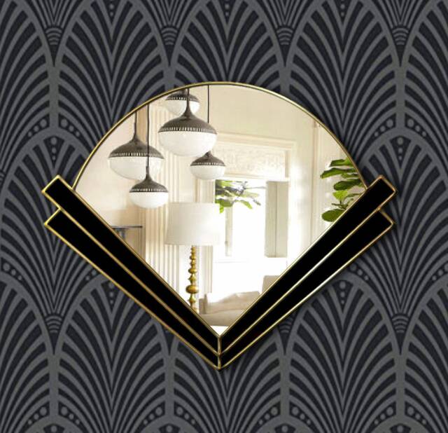 Art Deco Fan Handmade Wall Mirror With Black Glass - image 1