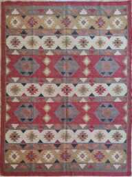 Red Wool Jute Kilim Rug - Geometric Flatweave For Living Room/Bedroom Dining - thumbnail 1