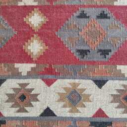 Red Wool Jute Kilim Rug - Geometric Flatweave For Living Room/Bedroom Dining - thumbnail 3