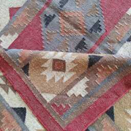 Red Wool Jute Kilim Rug - Geometric Flatweave For Living Room/Bedroom Dining - thumbnail 4