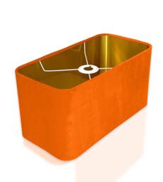 New Made To Order Coral Orange Velvet Lamp Shade & Pendant Light Rounded Rectangular Shape Metallic Panels Lining For All Purpose