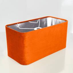 New Made To Order Coral Orange Velvet Lamp Shade & Pendant Light Rounded Rectangular Shape Metallic Panels Lining For All Purpose - thumbnail 2