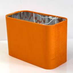New Made To Order Coral Orange Velvet Lamp Shade & Pendant Light Rounded Rectangular Shape Metallic Panels Lining For All Purpose - thumbnail 4