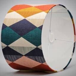 Geometric Orange Green Lampshade Table Floor Lamp/Ceiling Pendant Small Medium Large 15cm 20cm 25cm 30cm 35cm 40cm Fabric Drum Light Shade - thumbnail 3
