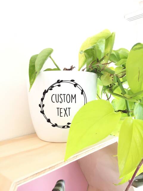 Personalized Plant Pot Decal, Custom Name Vinyl Sticker
