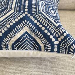 Indigo Blue Coastal Pillow Cover Luxe Linen Cotton, Beach House Decor - thumbnail 2