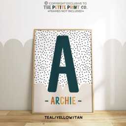 Polka Dot Letter & Name Print -- Boys Nursery Print, Bedroom Playroom Personalised Kids Print, Unframed - thumbnail 2