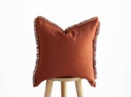 Orange Fringe Pillow Cover, Linen Pillowcase, Custom Size Square Throw Pillow - Handmade