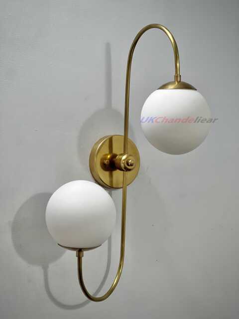 Modern Brass Double Globe Wall Sconce - Handcrafted Bedroom Light - image 1