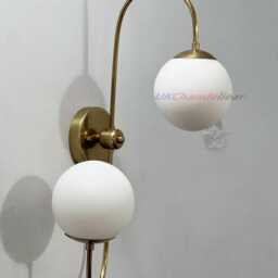 Modern Brass Double Globe Wall Sconce - Handcrafted Bedroom Light - thumbnail 3