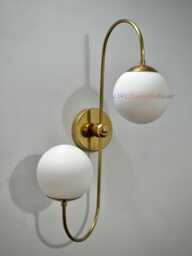 Modern Brass Double Globe Wall Sconce - Handcrafted Bedroom Light - thumbnail 1