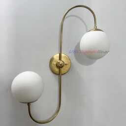 Modern Brass Double Globe Wall Sconce - Handcrafted Bedroom Light - thumbnail 2
