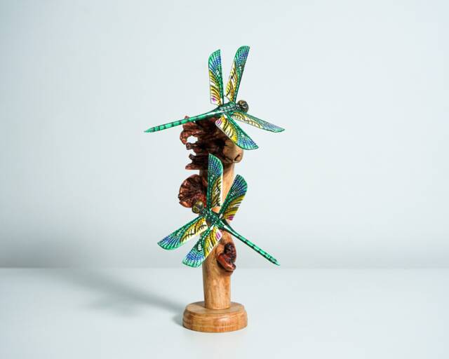 Couple Dragonfly Sculpture, Statue, Wood Carving, Unique Figurine, Fairy, Handmade, Garden Decoration, Engagement Gift, Gift For Mom - image 1