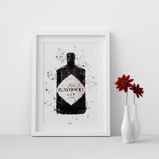 Hendrick's Gin Bottle Watercolour Splash A3, A4, 10x8, 8x6, 5x7 & 4x6 Wall Art Prints