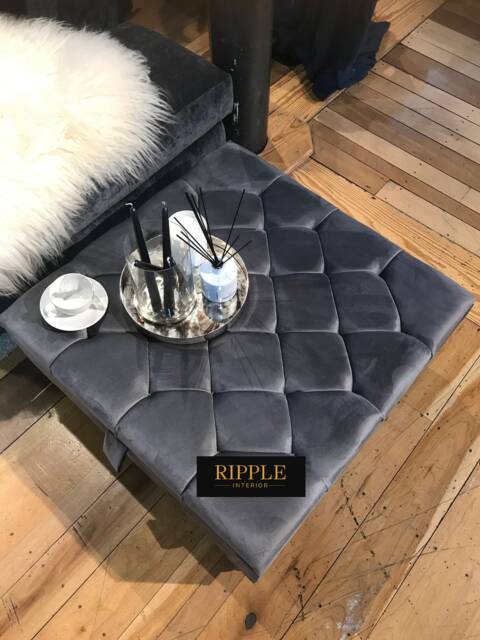 Handmade Grey Velvet Ottoman Bench, Storage Table Pouffe - image 1