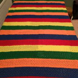 Cot Blanket Bright Rainbow Stripes Soft Colourful Crochet Toddler Or Baby Good Size - thumbnail 3