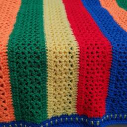 Cot Blanket Bright Rainbow Stripes Soft Colourful Crochet Toddler Or Baby Good Size - thumbnail 4