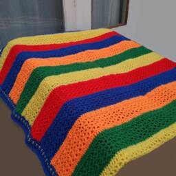 Cot Blanket Bright Rainbow Stripes Soft Colourful Crochet Toddler Or Baby Good Size - thumbnail 2