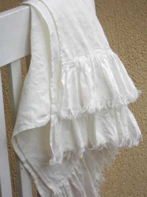 Ruffled Linen Guest Towel Ivory White Flax Hand Towel in Shabby Chic Style - image 1