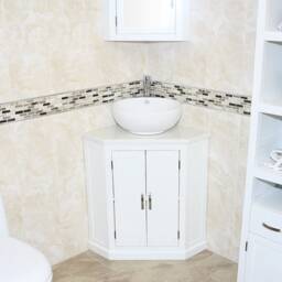 White Painted Bathroom Vanity Unit Corner Wash Stand Quartz & Ceramic Basin 501Bpwqcbc - thumbnail 2