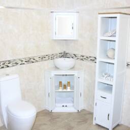 White Painted Bathroom Vanity Unit Corner Wash Stand Quartz & Ceramic Basin 501Bpwqcbc - thumbnail 3