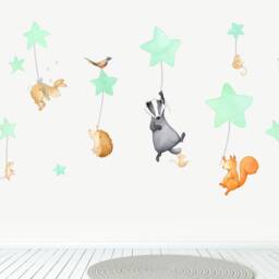 Woodland Animal Wall Decals For Baby & Kids Rooms - Peel Stick Fabric Stickers Boho Nursery Decor - thumbnail 2