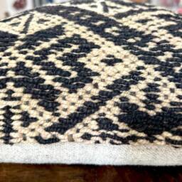 Handwoven Frazada Pillow Cover, Black & Cream Sheep Wool, Boho Kilim Cushion - thumbnail 3