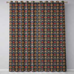 Abstract Tribal Geometric Shapes Seamless Pattern Readymade Eyelet Ring Top Thermal 100% Blackout Curtains - thumbnail 2