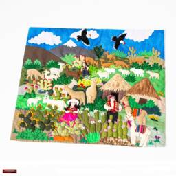 Peruvian Wall Hanging Quilt - Patchwork Wall Art Tapestrie Embroidered Appliques Of Fabric Hanging Cotton Blend Nature - thumbnail 3