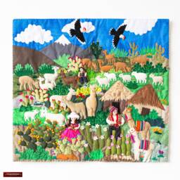 Peruvian Wall Hanging Quilt - Patchwork Wall Art Tapestrie Embroidered Appliques Of Fabric Hanging Cotton Blend Nature