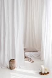 White Stonewashed Linen Curtain Panel, Soft Drape - 55x110 - thumbnail 1