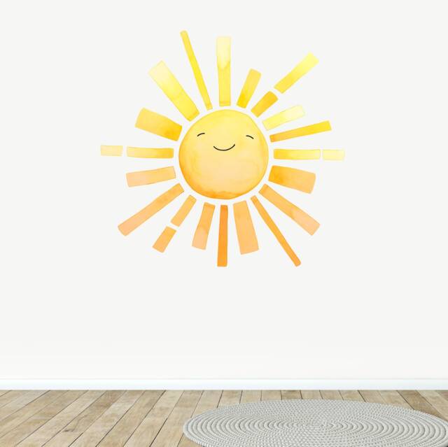 Sun Fabric Wall Decal - Watercolour Room Decor Sunshine Sticker Peel & Stick - image 1