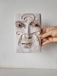 Ceramic Art Face Sculpture With Raised White Flourishes, Mediterranean Lover Gift, No.6 - thumbnail 1