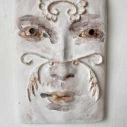 Ceramic Art Face Sculpture With Raised White Flourishes, Mediterranean Lover Gift, No.6 - thumbnail 3