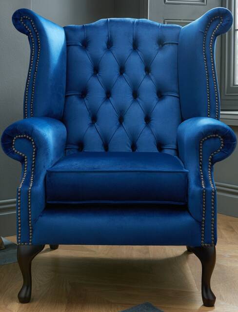 Chesterfield High Back Wing Chair in Royal Blue Plush Velvet - image 1