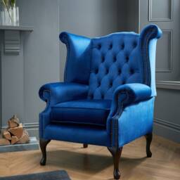 Chesterfield High Back Wing Chair in Royal Blue Plush Velvet - thumbnail 2